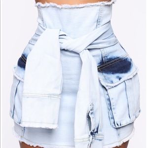 FASHION NOVA Tie Waist Denim Mini Skirt